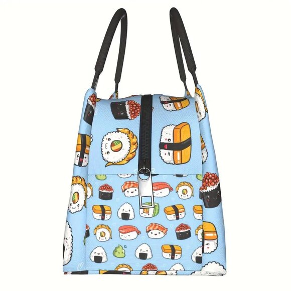 Sushi Rolls Kawaii Insulated Lunch Bag Blue Japanese Cute Cooler Zipper Tote NEW - Picture 3 of 5
